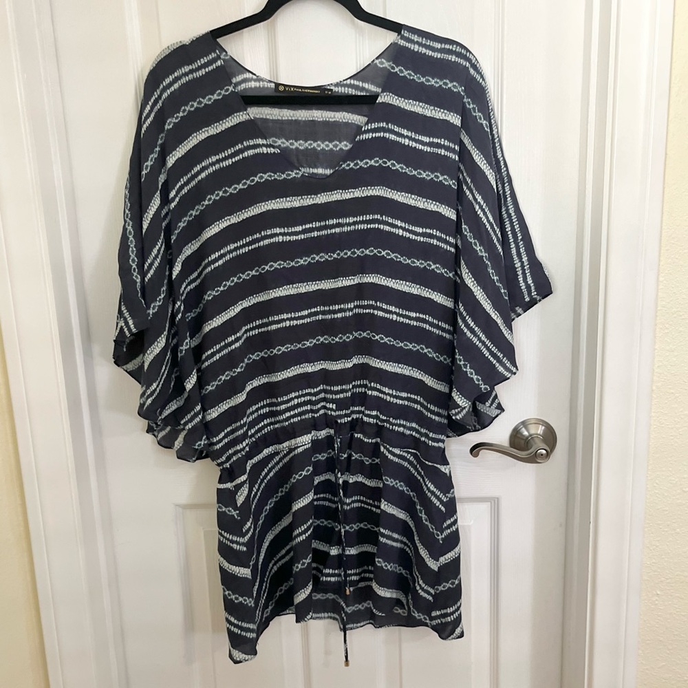 VIX Navy Swim Stripe Coverup Medium